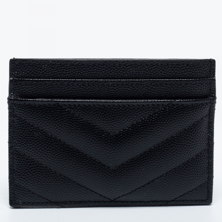 Pre Owned Saint Laurent Black Matelassé Leather Cassandre Card Holder