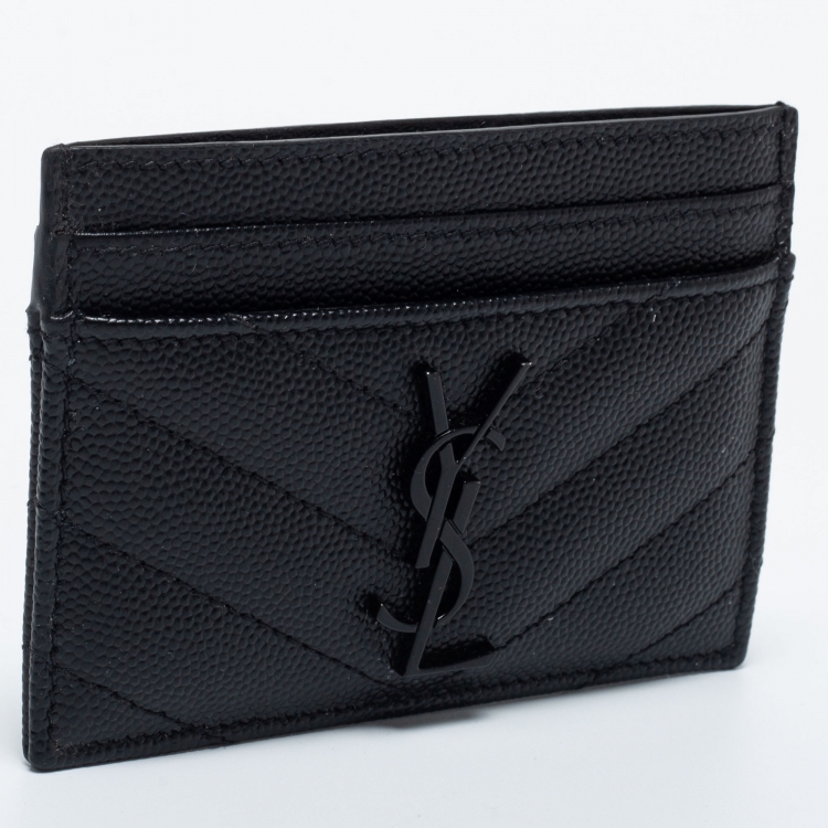 Pre Owned Saint Laurent Black Matelassé Leather Cassandre Card Holder