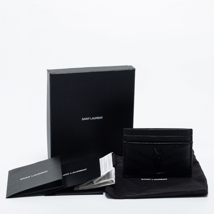 Pre Owned Saint Laurent Black Matelassé Leather Cassandre Card Holder