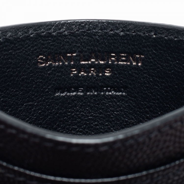 Pre Owned Saint Laurent Black Matelassé Leather Cassandre Card Holder