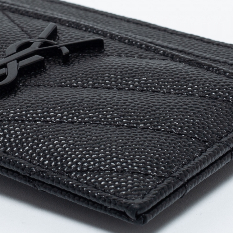 Pre Owned Saint Laurent Black Matelassé Leather Cassandre Card Holder