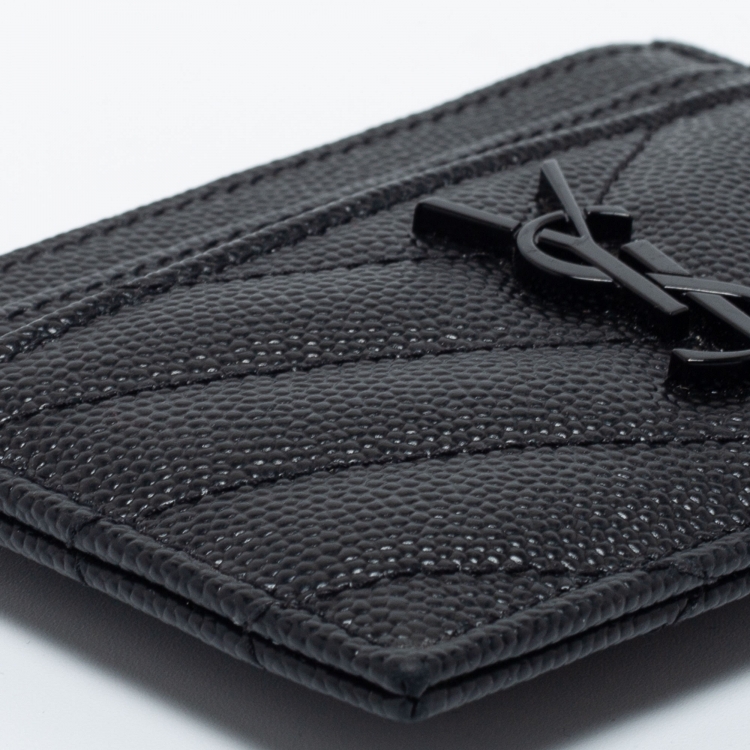Pre Owned Saint Laurent Black Matelassé Leather Cassandre Card Holder