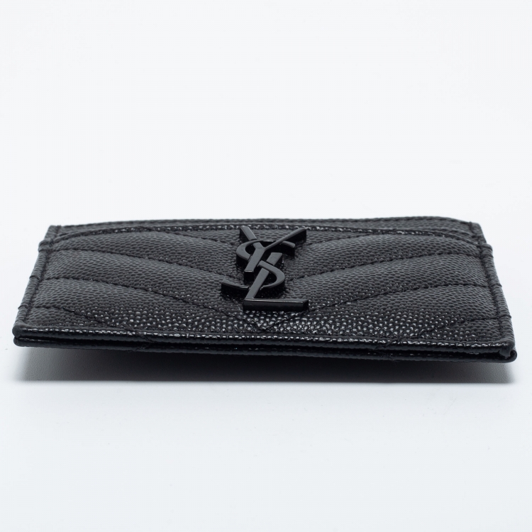 Pre Owned Saint Laurent Black Matelassé Leather Cassandre Card Holder
