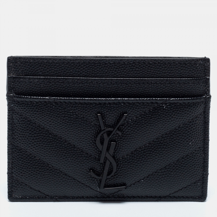 Pre Owned Saint Laurent Black Matelassé Leather Cassandre Card Holder