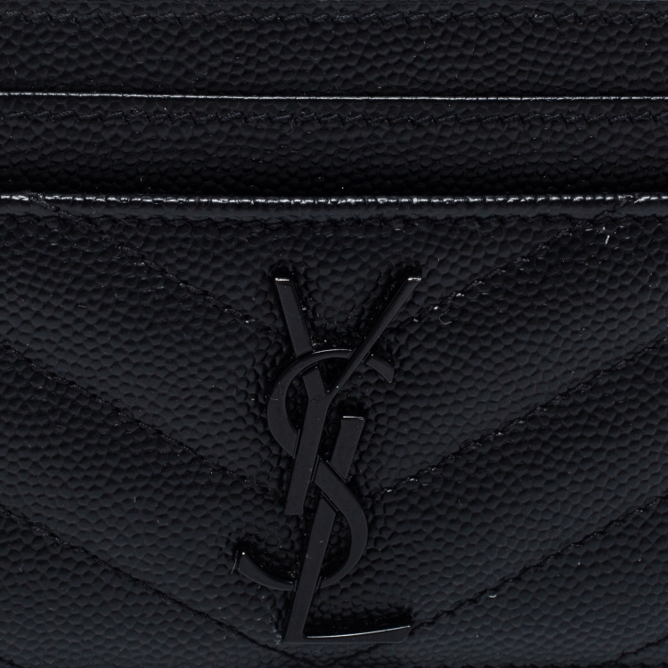 Pre Owned Saint Laurent Black Matelassé Leather Cassandre Card Holder