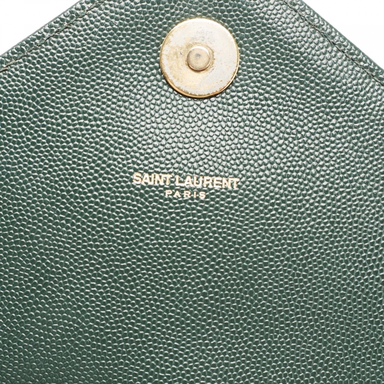Pre Owned Saint Laurent Dark Green Matelassé Leather Large Cassandre Flap Bag