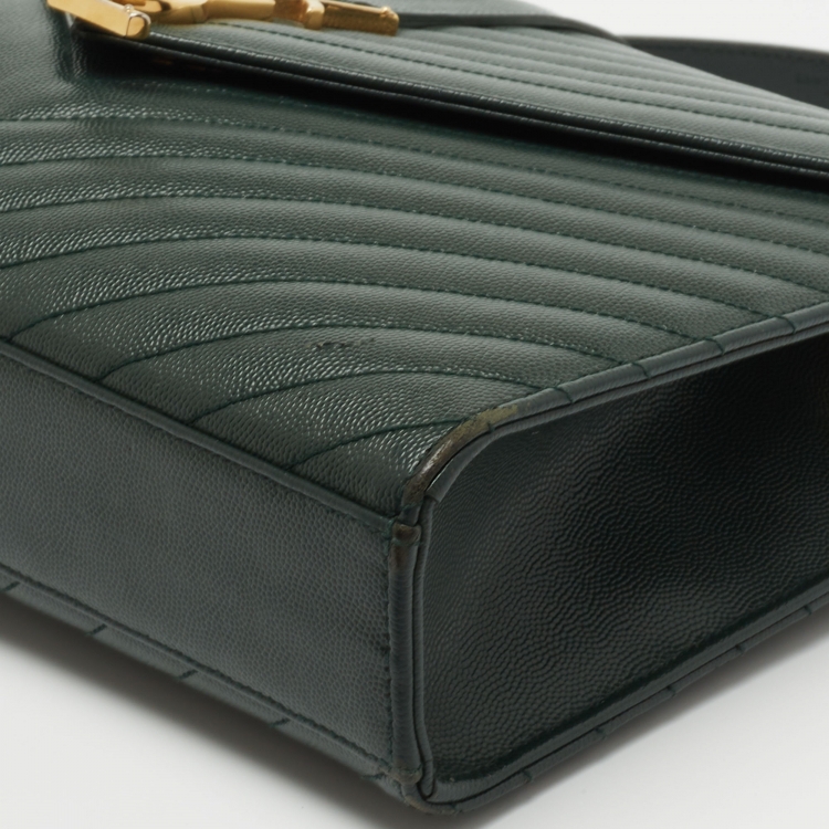 Pre Owned Saint Laurent Dark Green Matelassé Leather Large Cassandre Flap Bag