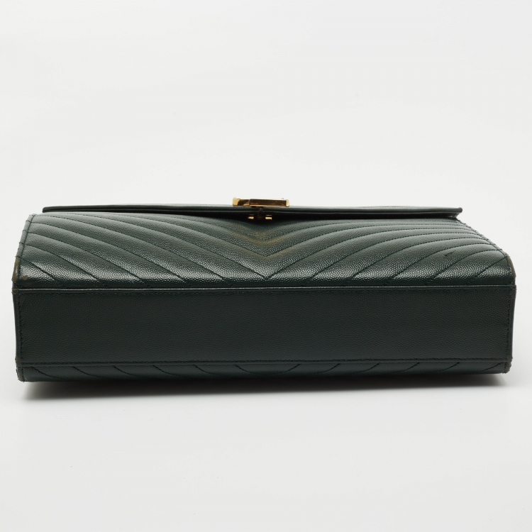 Pre Owned Saint Laurent Dark Green Matelassé Leather Large Cassandre Flap Bag