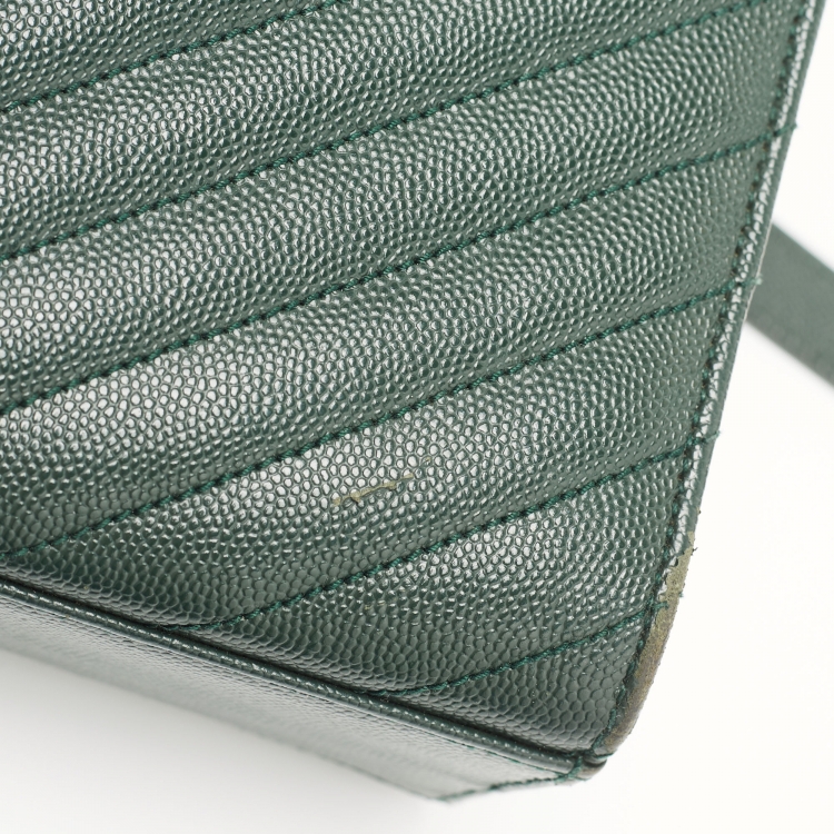 Pre Owned Saint Laurent Dark Green Matelassé Leather Large Cassandre Flap Bag