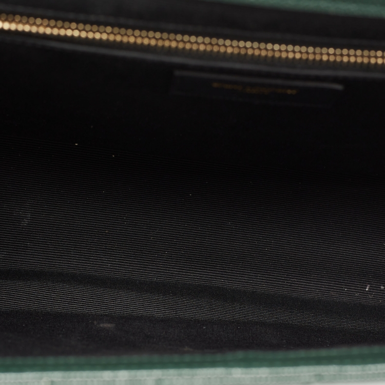 Pre Owned Saint Laurent Dark Green Matelassé Leather Large Cassandre Flap Bag