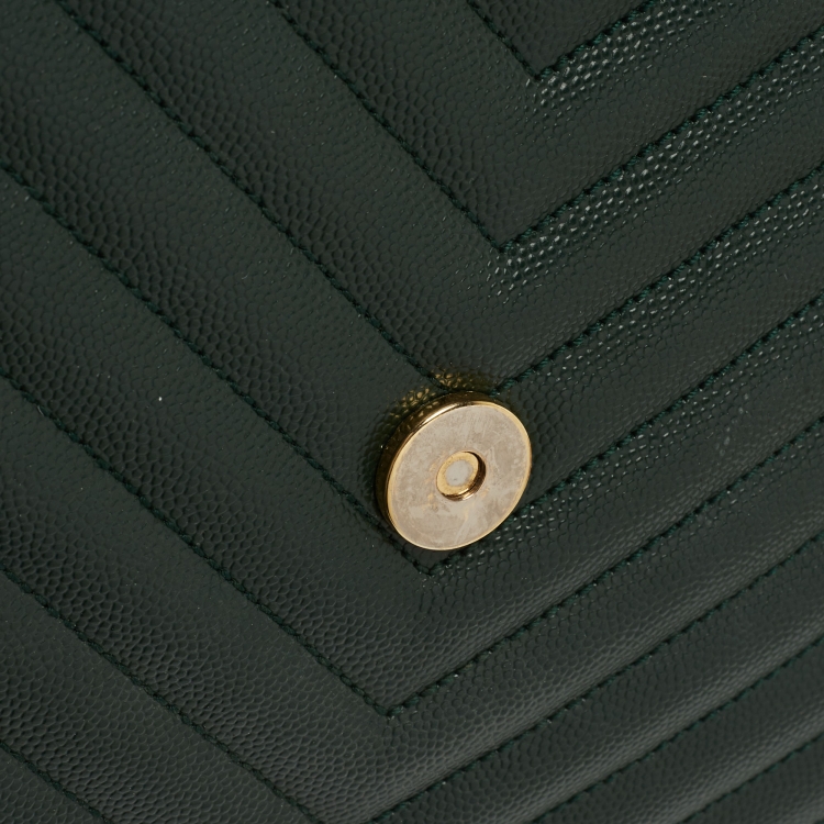 Pre Owned Saint Laurent Dark Green Matelassé Leather Large Cassandre Flap Bag