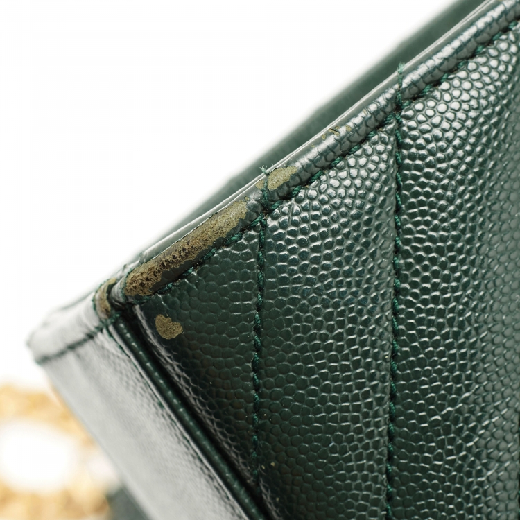Pre Owned Saint Laurent Dark Green Matelassé Leather Large Cassandre Flap Bag