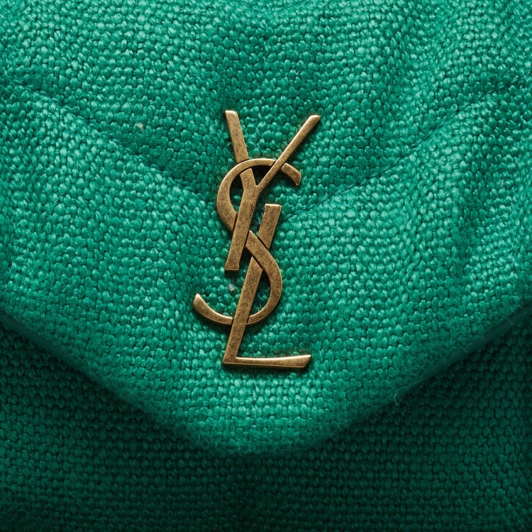 Pre Owned Saint Laurent Green Fabric Mini Puffer Toy Flap Bag