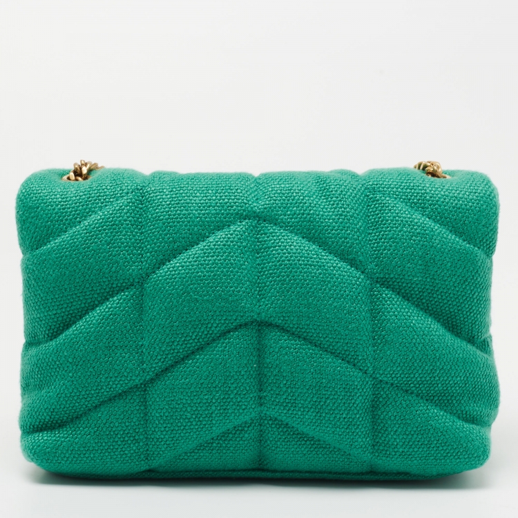 Pre Owned Saint Laurent Green Fabric Mini Puffer Toy Flap Bag