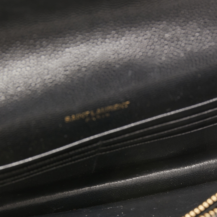 Pre Owned Saint Laurent Black Matelasse Leather Monogram Envelope Wallet on Chain