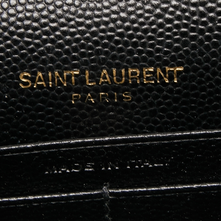 Pre Owned Saint Laurent Black Matelasse Leather Monogram Envelope Wallet on Chain
