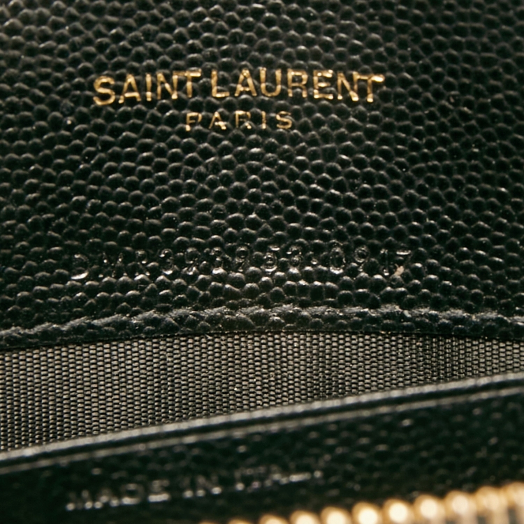 Pre Owned Saint Laurent Black Matelasse Leather Monogram Envelope Wallet on Chain
