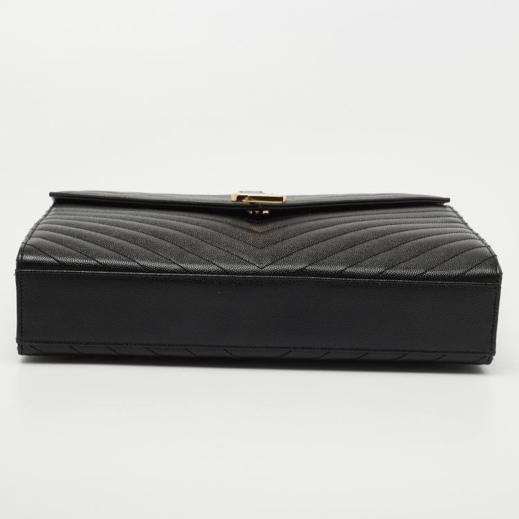 Pre Owned Saint Laurent Black Matelasse Leather Large Monogram Envelope Shoulder Bag