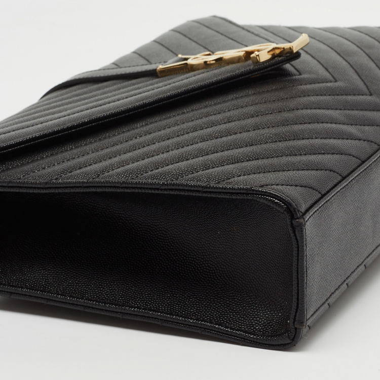 Pre Owned Saint Laurent Black Matelasse Leather Large Monogram Envelope Shoulder Bag
