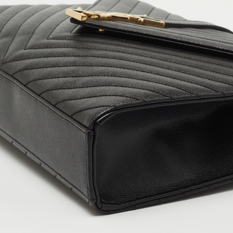 Pre Owned Saint Laurent Black Matelasse Leather Large Monogram Envelope Shoulder Bag