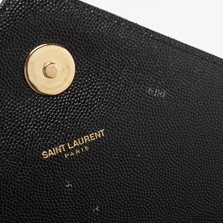 Pre Owned Saint Laurent Black Matelasse Leather Large Monogram Envelope Shoulder Bag