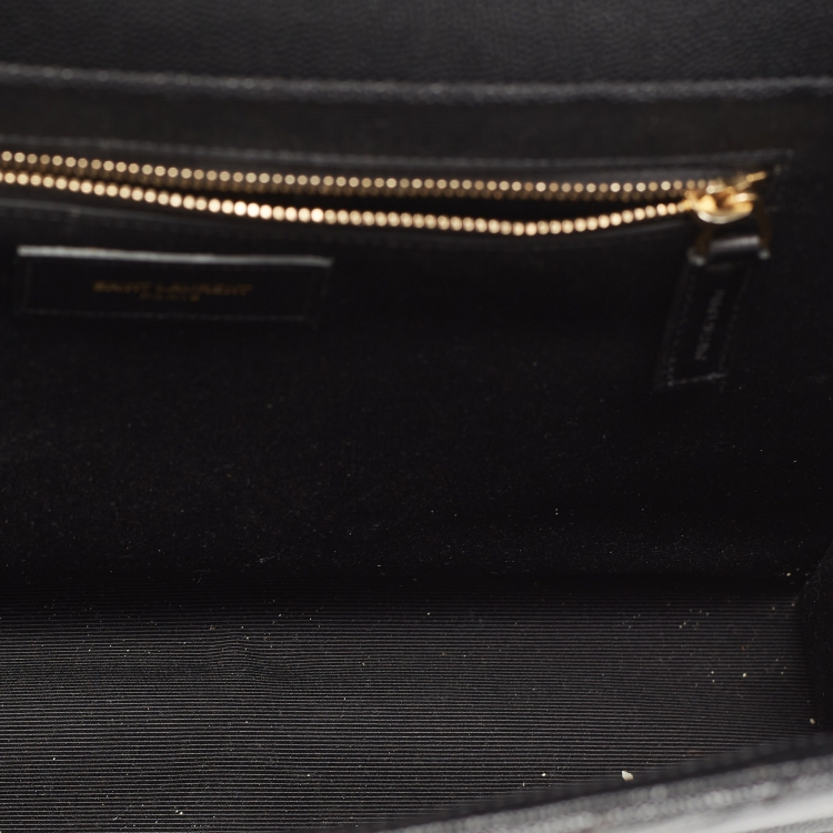 Pre Owned Saint Laurent Black Matelasse Leather Large Monogram Envelope Shoulder Bag
