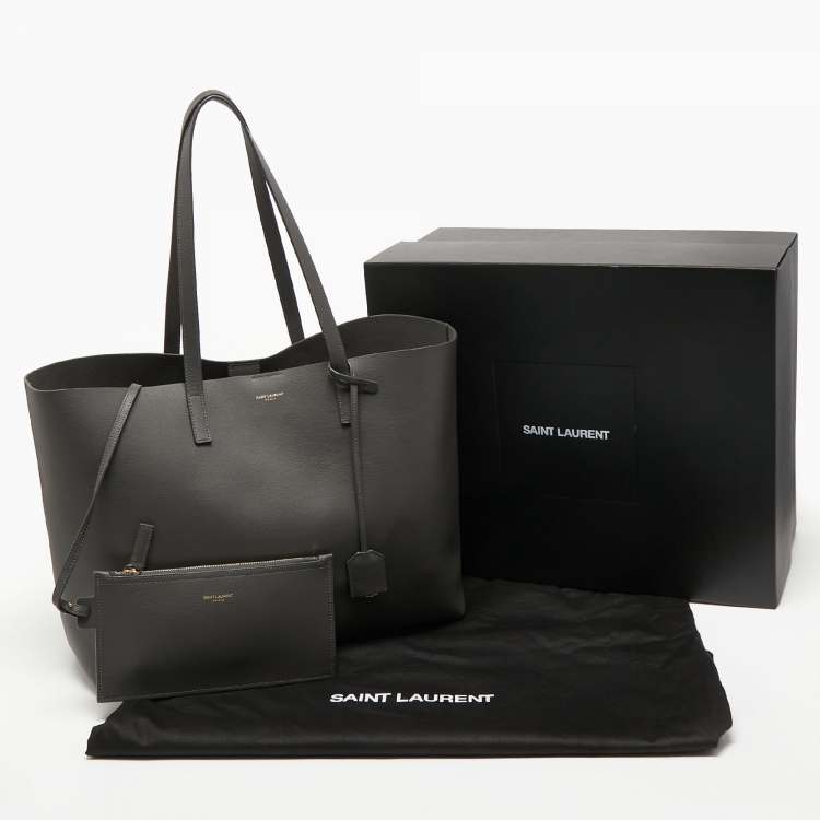 Pre Owned Saint Laurent Dark Grey Leather E/W Shopper Tote