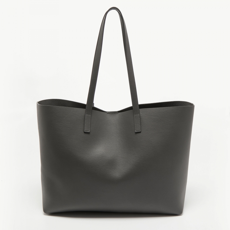 Pre Owned Saint Laurent Dark Grey Leather E/W Shopper Tote
