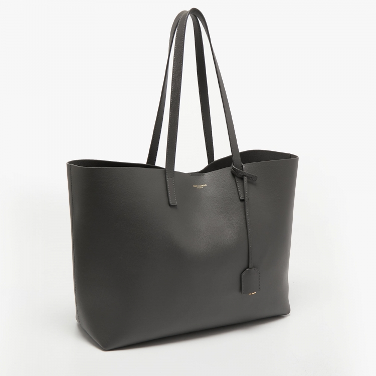 Pre Owned Saint Laurent Dark Grey Leather E/W Shopper Tote