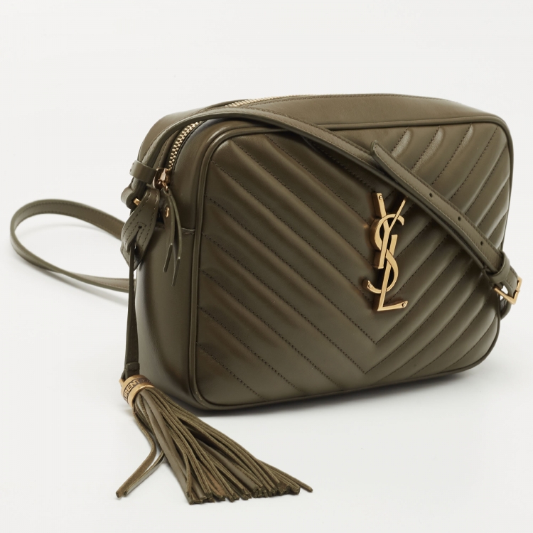 مملوكة م�سبقًا Saint Laurent Olive Green Matelassé Leather Lou Camera Crossbody Bag