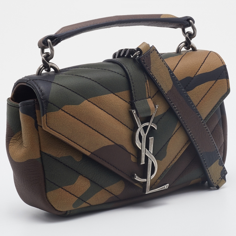Pre Owned Saint Laurent Multicolor Camouflage Print Leather Mini College Top Handle Bag