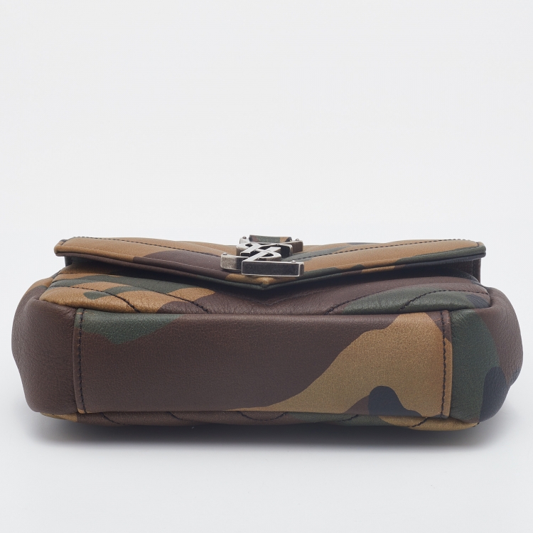 Pre Owned Saint Laurent Multicolor Camouflage Print Leather Mini College Top Handle Bag