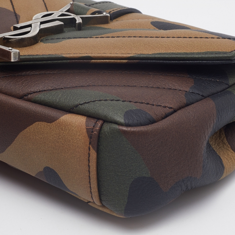 Pre Owned Saint Laurent Multicolor Camouflage Print Leather Mini College Top Handle Bag