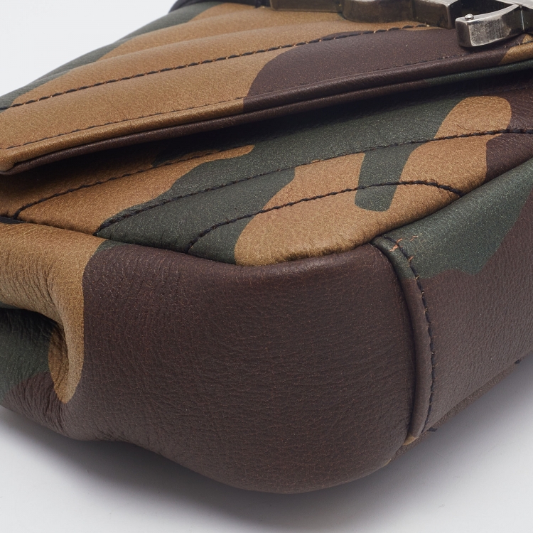 Pre Owned Saint Laurent Multicolor Camouflage Print Leather Mini College Top Handle Bag