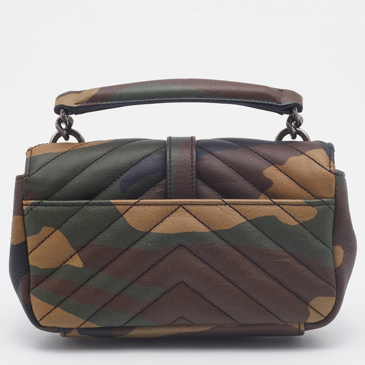 Pre Owned Saint Laurent Multicolor Camouflage Print Leather Mini College Top Handle Bag