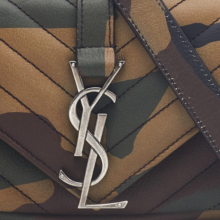 Pre Owned Saint Laurent Multicolor Camouflage Print Leather Mini College Top Handle Bag