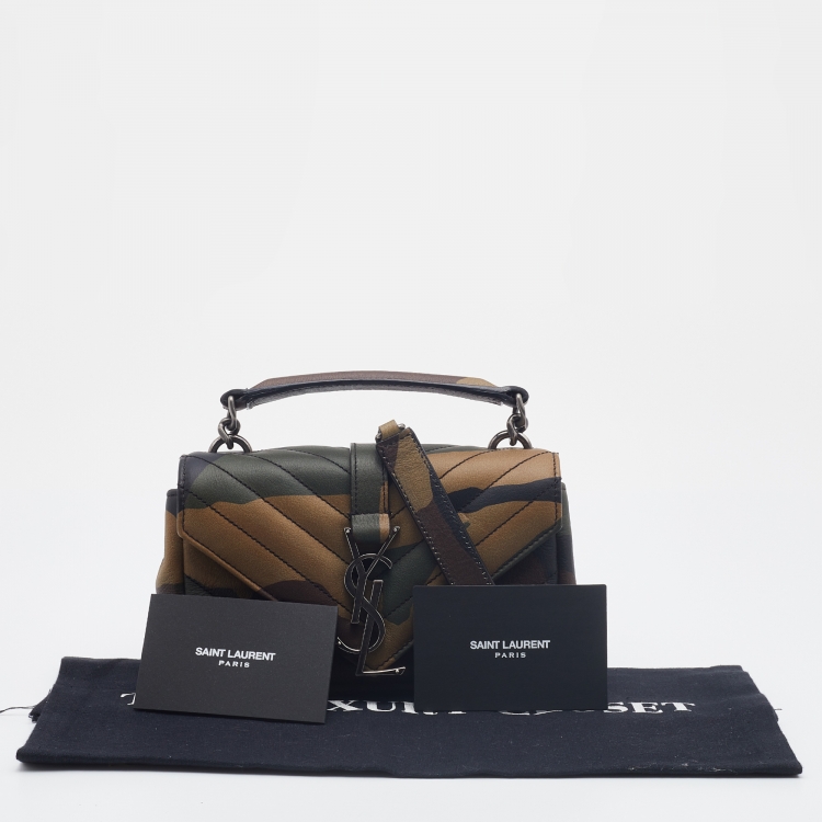 Pre Owned Saint Laurent Multicolor Camouflage Print Leather Mini College Top Handle Bag
