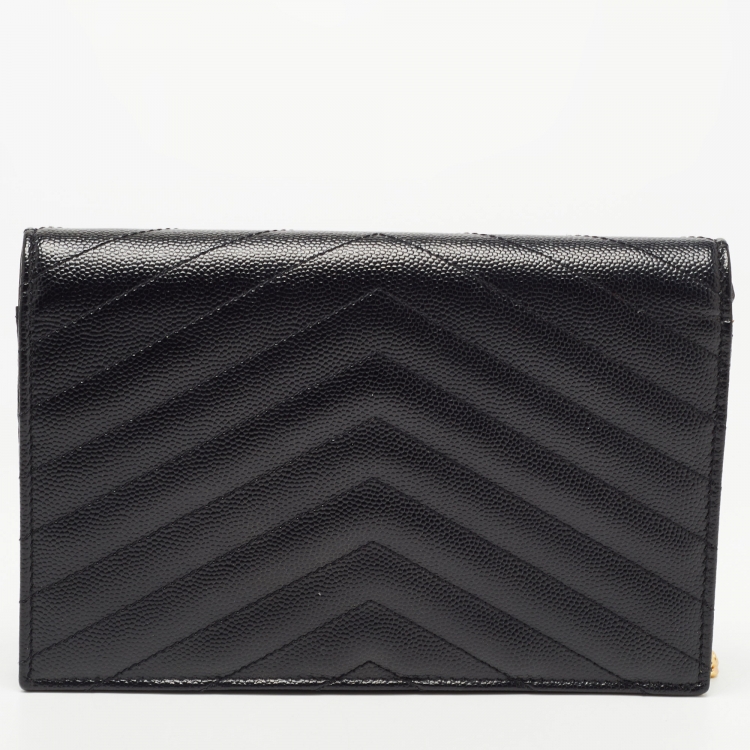 Pre Owned Saint Laurent Matelasse Leather Monogram Envelope Wallet on Chain