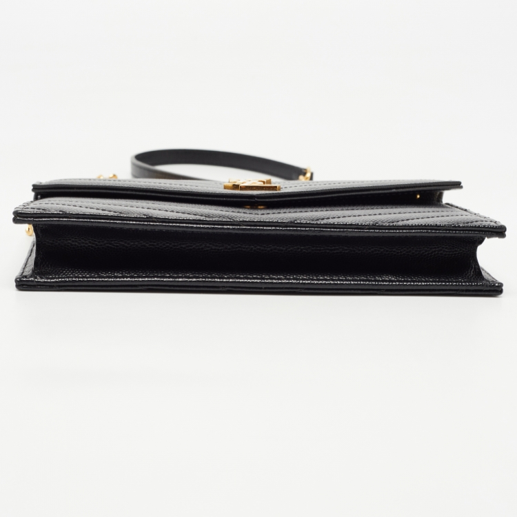 Pre Owned Saint Laurent Matelasse Leather Monogram Envelope Wallet on Chain