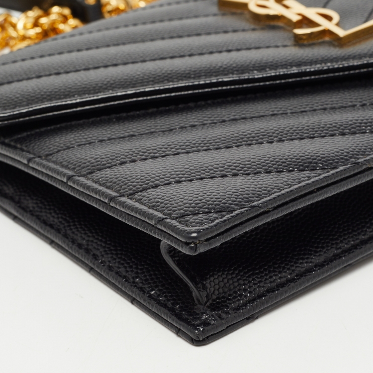 Pre Owned Saint Laurent Matelasse Leather Monogram Envelope Wallet on Chain