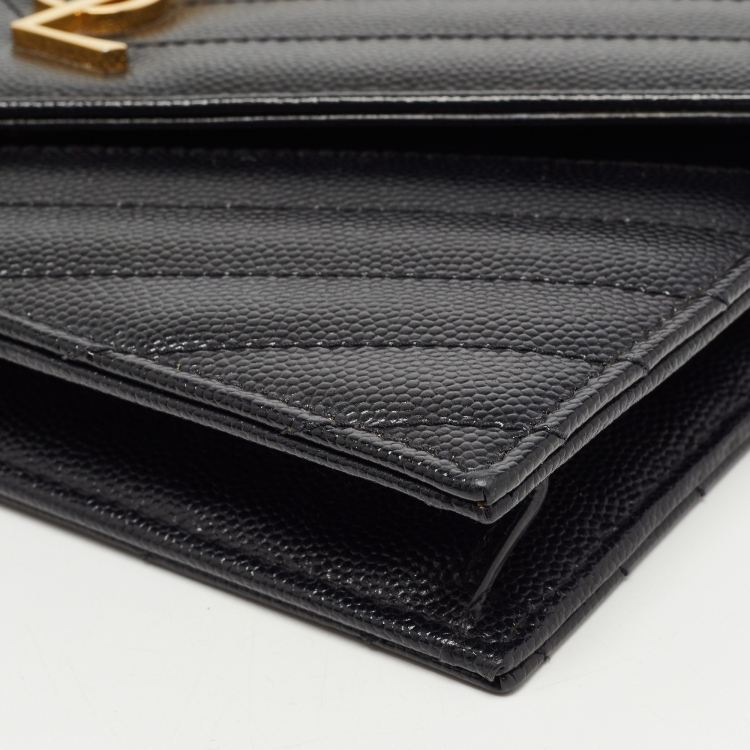 Pre Owned Saint Laurent Matelasse Leather Monogram Envelope Wallet on Chain