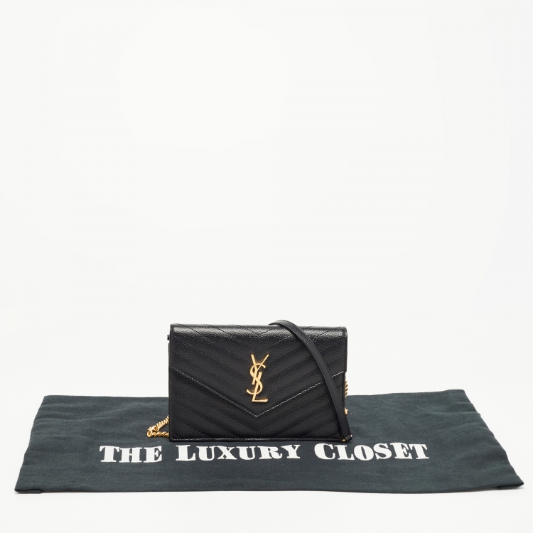Pre Owned Saint Laurent Matelasse Leather Monogram Envelope Wallet on Chain