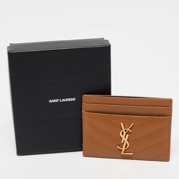 مملوكة مسبقًا Saint Laurent Tan Matelassé Leather Monogram Card Holder 