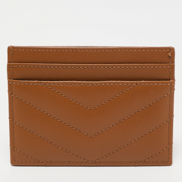 مملوكة مسبقًا Saint Laurent Tan Matelassé Leather Monogram Card Holder 