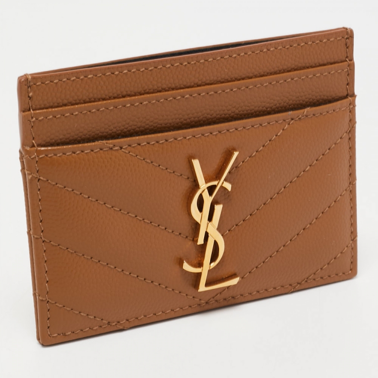 مملوكة مسبقًا Saint Laurent Tan Matelassé Leather Monogram Card Holder 