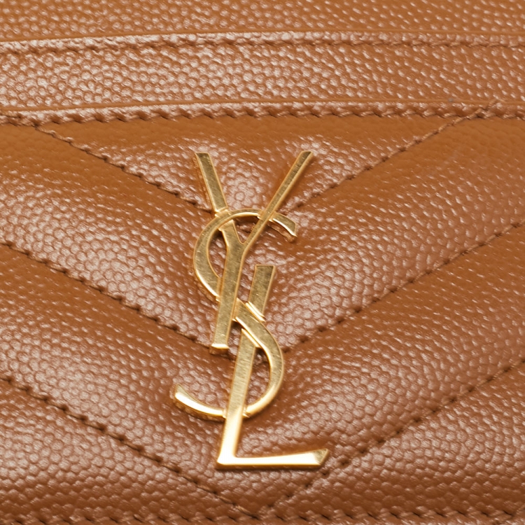 مملوكة مسبقًا Saint Laurent Tan Matelassé Leather Monogram Card Holder 