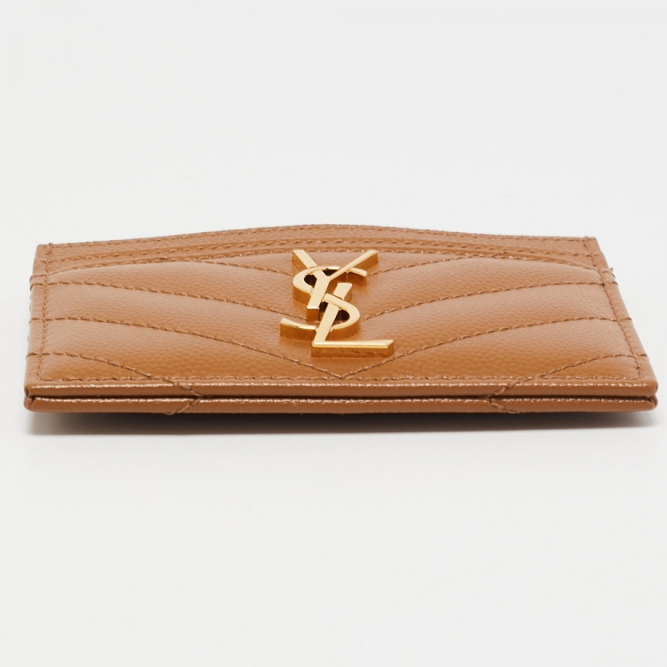 مملوكة مسبقًا Saint Laurent Tan Matelassé Leather Monogram Card Holder 