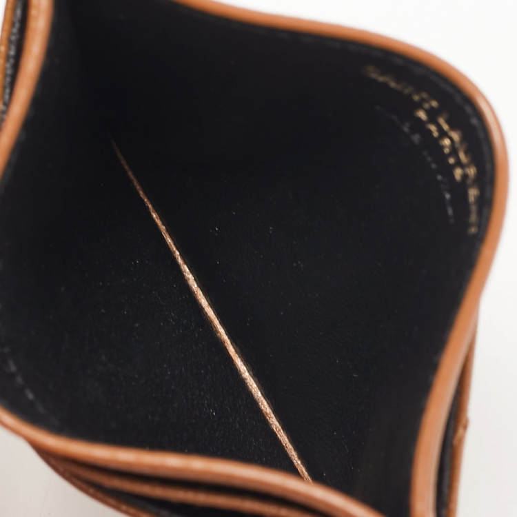 مملوكة مسبقًا Saint Laurent Tan Matelassé Leather Monogram Card Holder 