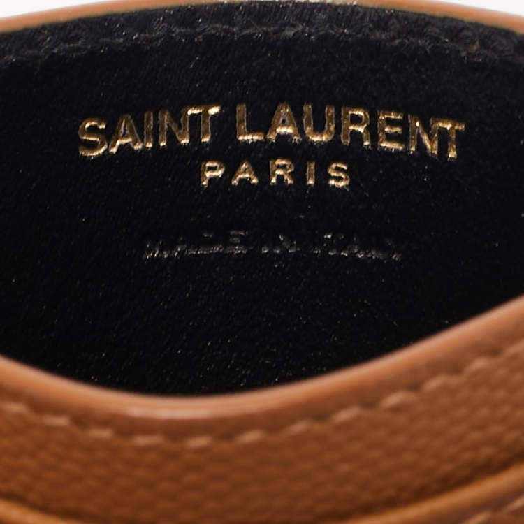 مملوكة مسبقًا Saint Laurent Tan Matelassé Leather Monogram Card Holder 
