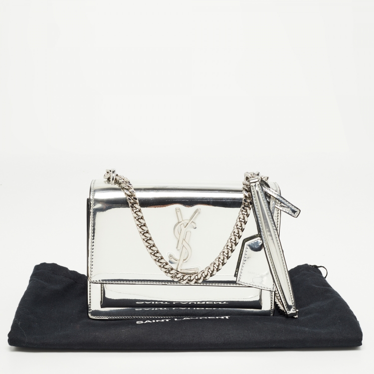 Pre Owned Saint Laurent Silver Mirrored Leather Sunset Shoulder Bag